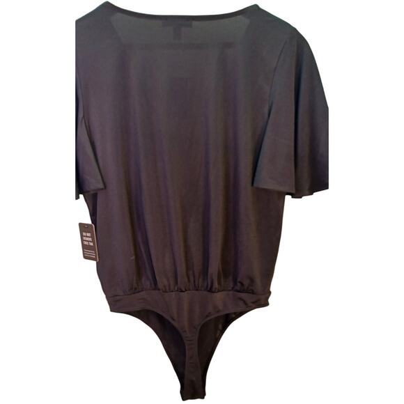 NWT Y2K Express Black V Neck Wrap Bodysuit Sz Small Academia Balletcore Goth - Picture 2 of 6